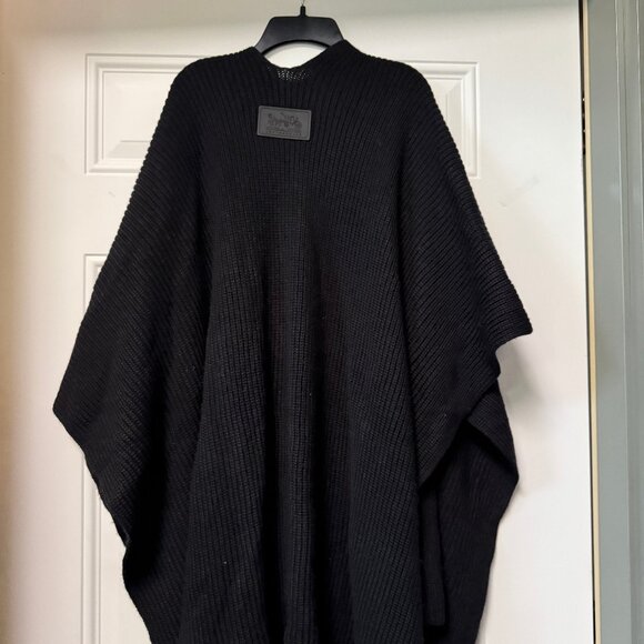COACH rubber patch rib knit open front wool blend poncho ruana - Black NWOT - Picture 4 of 7
